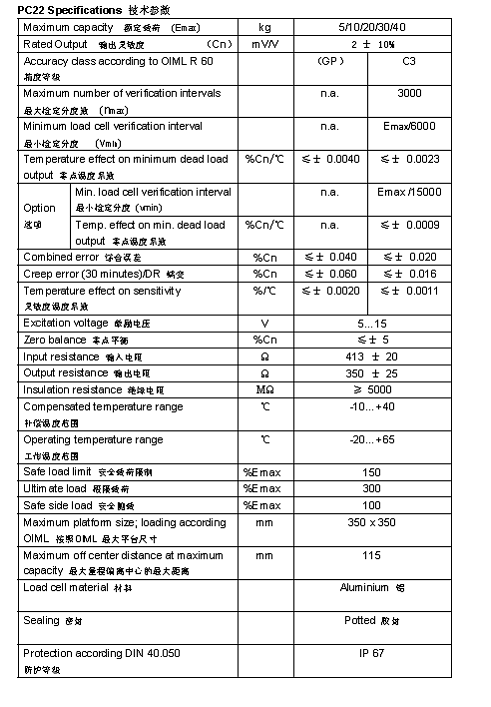 FLINTEC PC22 單點式稱重傳感器技術(shù)參數(shù)圖2